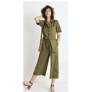 Madewell Army Olive Green Wide Leg Crop Utility Coverall Jumpsuit